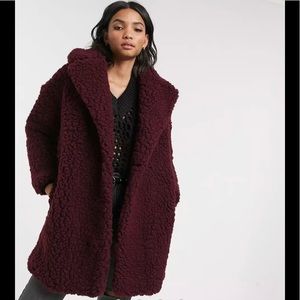 TOPSHOP Burgundy Teddy Coat